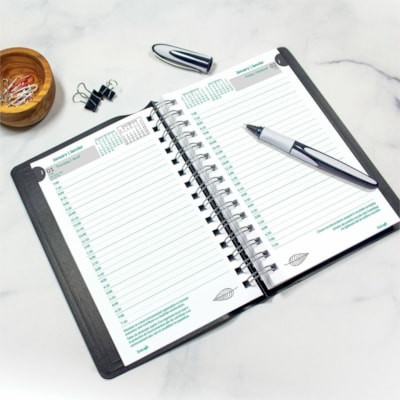 Blueline 2026 EcoLogix 12-Month Daily Planner - January to December - 8" x 5" - Black - Bilingual - Daily, Monthly - 12 Month - January 2026 to December 2026 - 7:00 AM to 7:30 PM - Half-hourly, Monday - Sunday - 1 Day Single Page Layout - 5" (127 mm) x 8" (203.20 mm) Sheet Size - Twin Wire - Black -  