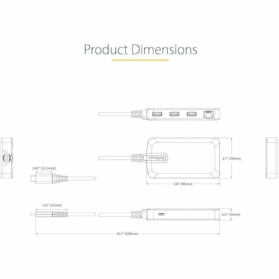 StarTech.com 3-Port USB-C Hub with Ethernet, 3x USB-A Ports, GbE, 5Gbps, Bus-Powered, 1ft/30cm Cable, Portable USB Type-C Expansion Hub - Portable Bus-Powered USB-C Expansion Hub/Gb Ethernet Adapter (WoL/Jumbo Frames/V-LAN Tagging) for laptop/desktop - 3-Port USB-A 3.2 Gen 1 5Gbps - USB ports provid  PERP 