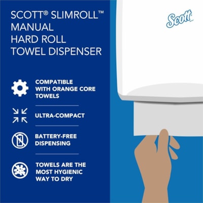 Scott - Distributeur de serviettes en papier Slimroll 47091 - Dispenser Blanc Sans contact - hauteur de 13 po (330,20 mm) x largeur de 12,70 po (322,58 mm) x profondeur de 7,20 po (182,88 mm) - Plastique - Anti-bactérien, Rechargeable, Style Contemporaire, Hygiénique, Compacte, Slim, R 12 63 PO X 16 13 PO X 10 2 PO 