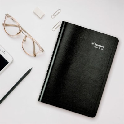 Blueline 2025-2026 13-Month Weekly/Monthly Academic Planner - July to July - 8" x 5" - Black - Bilingual - Academic - Weekly, Monthly - 13 Month - July 2025 to July 2026 - 1 Week Double Page Layout - 5" (127 mm) x 8" (203.20 mm) Sheet Size - Twin Wire - Black - Paper - Vicuana Cover - Holiday Listin  