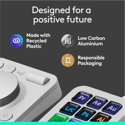 Logitech MX Creative Console Keypad & Dial - USB Type C Cable Keypad - Pale Gray - Wireless Bluetooth Dialpad - Dialpad - Pale Gray - AAA - Compatible with PC, Mac  WRLS 