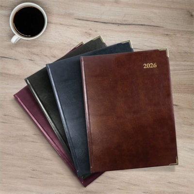 Brownline Executive Daily Planner, 10-7/8" x 7-5/8" , Trilingual, Assorted - Julian Dates - Daily - January 2025 to December 2025 - 7:00 AM to 10:45 PM - Quarter-hourly - 1 Day Single Page Layout - 7 5/8" (193.68 mm) x 10 7/8" (276.23 mm) Sheet Size - Sewn - Assorted - Leather - Hard Cover, Ribbon M  