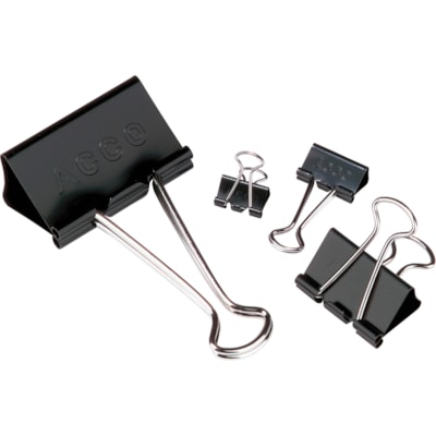 ACCO Medium Foldback Binder Clips - Medium - 1.25" (31.75 mm) Width - 0.6" (15.88 mm) Size Capacity - Reusable - Black - Plastic, Tempered Steel - 1 Dozen 5/8" 