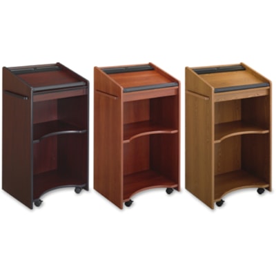 Safco 8918 Executive Mobile Lectern - Rectangle Top - 23.8" (603.25 mm) Table Top Width x 20" (508 mm) Table Top Depth - 46" (1168.40 mm) Height x 25.3" (641.35 mm) Width x 19.8" (501.65 mm) Depth - Conferencing, Training, Auditorium - Laminated, Mahogany - 1 Each  