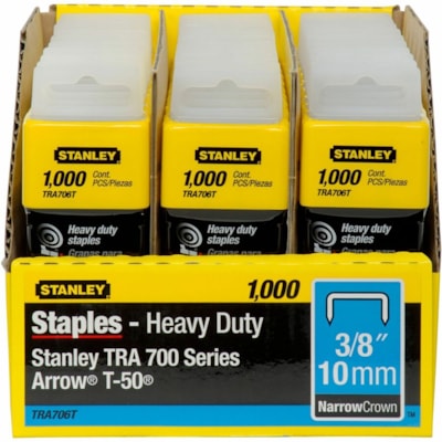 Stanley Bostitch SharpShooter Heavy-Duty 3/8" Staples - 84 Per Strip - Heavy Duty - 3/8" (9.53 mm) Leg - 3/8" (9.53 mm) Crown - Steel Gray - 1000 / Box HEAVY DUTY 3/8IN  10MM STAPLES NARROW CROWN  1000/PK