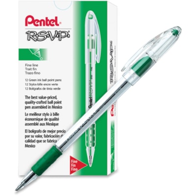 R.S.V.P. Ballpoint Pen, (0.7mm), Green Ink - Pentel R.S.V.P. Ballpoint Pen, Everyday Writing, Office Supplies, School Supplies, Long Lasting 1,400m Writing Distance, 0.7mm Medium Point, Green Ink R.S.V.P. NO GRN REFILL AVAIL. W/CMFT GRIP PRT DSP#BK90-12EP