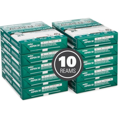 Aspen - Papier recyclé 054901-P - 92 Luminosité - format lettre - 8 1/2 po (215,90 mm) x 11 po (279,40 mm) - 20 lb (9071,85 g) Poids de Base - Lisse - Sans bourrage, Sans acide - Blanc - 5000 / Carton RECYCLÉ 30% POST-CONSOM. 20LB BRILLANCE 92  500/PQT  3 TROUS