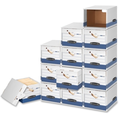 Bankers Box - Boîte d'entreposage Presto(tm) - Internal Dimensions : largeur de compartiment 12 po (304,80 mm) x profondeur de compartiment 24 po (609,60 mm) x hauteur de compartiment 10 po (254 mm) - External Dimensions : largeur de 13 po (330,20 mm) x profondeur de 25,4 po (644,65 mm) x hauteur D ASSEMBLAGE SUPER RAPIDE FORTE  FIABLE