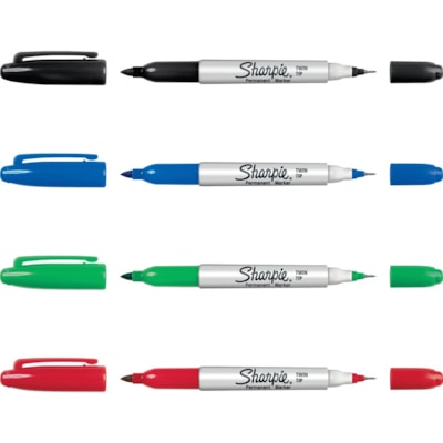 Sharpie - Marqueurs à double pointe - 1 mm (0,04 po) Ultra fine, 0,3 mm (0,01 po) Fine Pointe de marqueur - Ink Noir, Rouge, Bleu, Vert - Encre à base d'alcool - 4 / Ensemble PERMANENT PTE FINE & TRÈS FINE 