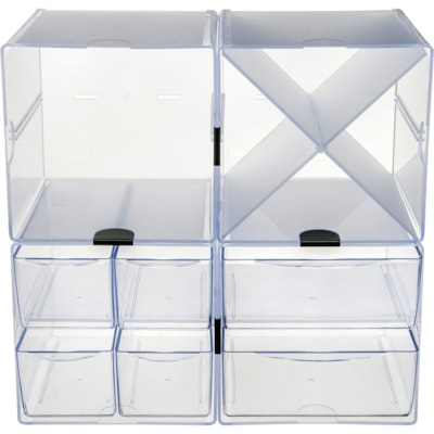 Deflecto Stackable Cube Organizer - 1 Compartment(s) - 6" (152.40 mm) Height x 6" (152.40 mm) Width x 6" (152.40 mm) Depth - Desktop - Stackable - Clear - Plastic - 1 Each 6"X6"X6" CUBE W/CLIPS INCL 