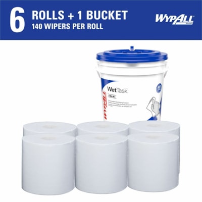Wypall - Nettoyant de surface CriticalClean Wettask - Pour Multisurface - longueur de 6 po (152,40 mm) x largeur de 12 po (304,80 mm) - Blanc - 140/Rouleau - 6 / Carton  