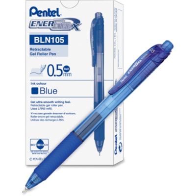 EnerGel - Stylos à bille roulante EnerGel X - 0,5 mm (0,02 po) Fine Aiguille Pointe de stylo - Rechargeable - Rétractable - Ink Bleu - A base de gel - Barrel Bleu - 1 chaque RÉTRACTABLE  RECHARGEABLE (BLEU)