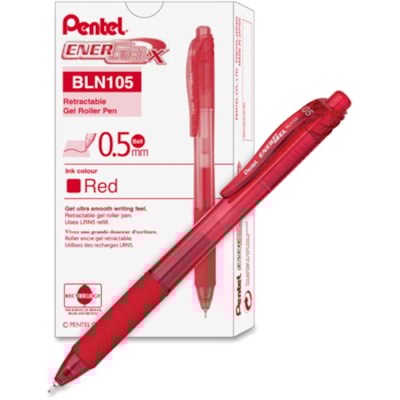 EnerGel-X Retractable Gel Roller, (0.5mm) Needle Tip, Red Ink - Pentel EnerGel X Retractable Liquid Gel Rollerball Pen, Everyday Writing, Office Supplies, School Supplies, 0.5mm Fine Needle Point, Red Ink PENTEL  0.5MM NEEDLE POINT REFILLABLE  BRED INK