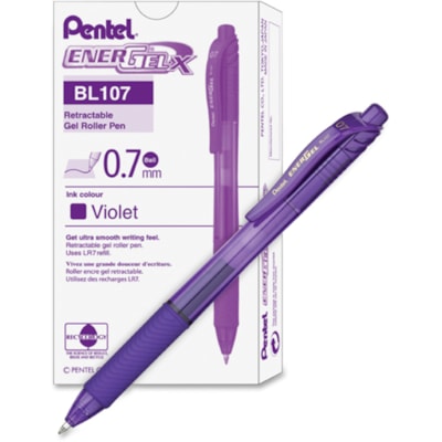 EnerGel-X Retractable Gel Roller, (0.7mm) Metal Tip, Violet Ink - Pentel EnerGel X Retractable Liquid Gel Rollerball Pen, Everyday Writing, Office Supplies, School Supplies, 0.7mm Medium Point, Violet Ink ROLLER BALL PENS 