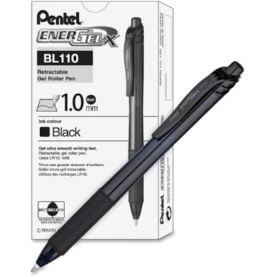 EnerGel - Stylos gel rétractables EnerGel-X - 1 mm (0,04 po) Gras Pointe de stylo - Rechargeable - Rétractable - Ink Noir - A base de gel - Barrel Noir - Métal Pointe - 1 chaque RETRACTABLE  REFILLABLE (NOIR)