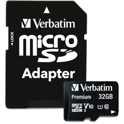 Verbatim 32GB Premium microSDHC Memory Card with Adapter, UHS-I V10 U1 Class 10 - 45 MB/s Read - Lifetime Warranty ADAPTER  CLASS 10 