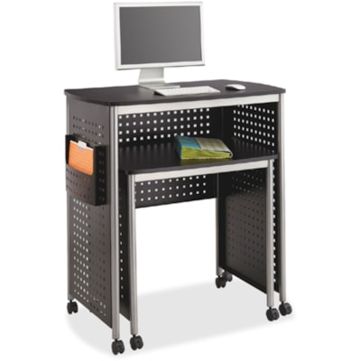 Safco Scoot Stand-Up Workstation - Material: Steel, Fiberboard - Finish: Black, Laminate, Silver, Powder Coated - Locking Casters, Stain Resistant, Scuff Resistant  