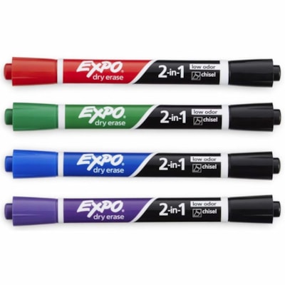 Expo 2-in-1 Dry Erase Markers - Chisel Marker Point - Black/Green, Black/Red, Black/Blue, Black/Purple Ink - 4 / Pack CHISEL (BLACK+4 COLOURS) LOW ODOUR