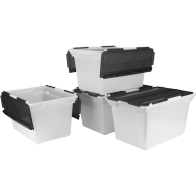 Storex Swing Top File Storage Tote - 11.89 gal (45000 mL) - Media Size Supported: Letter, Legal - For File - 1 Each FROSTED BOTTOM  BLACK LID LETTER/LEGAL