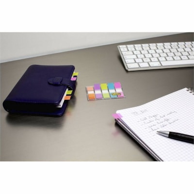 Post-it® - Languettes dans un distributeur de poche - Couleurs vives - largeur de drapeau/note 1/2 po (12,70 mm) x longueur de drapeau/note 1 3/4 po (44,45 mm) - Orange, Pourpre, Vert, Bleu, Rose - Amovible - 100 / emballage  