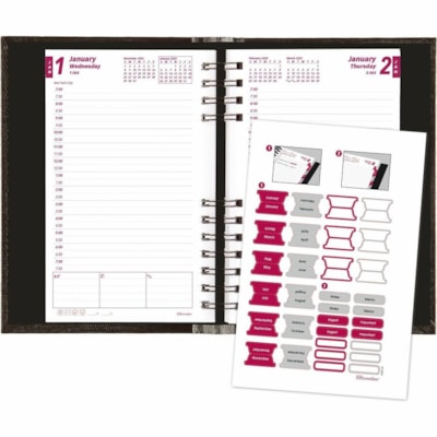 Brownline CoilPro Hard Cover Daily Appointment Book / Monthly Planner - Daily - 1 Year - January 2025 to December 2025 - 7:00 AM to 7:30 PM - Half-hourly - 1 Day Single Page Layout - 5" (127 mm) x 8" (203.20 mm) Sheet Size - Twin Wire - Black - Pocket, Phone Directory, Address Directory, Laminated -  