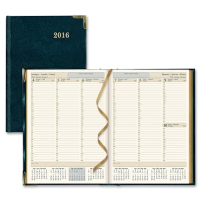 Brownline Aristo Bonded Leather Weekly Executive Appointment Book - Julian Dates - Weekly - January to December - 7:00 AM to 6:00 PM - Quarter-hourly - 1 Week Single Page Layout - 7 5/8" (193.68 mm) x 10 7/8" (276.23 mm) Sheet Size - Sewn - Assorted - Leather - Hard Cover, Ribbon Marker, Maps - 1 Ea  