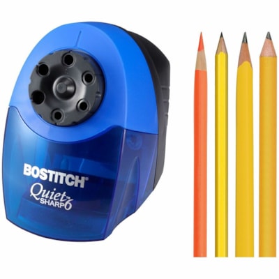 Bostitch - Taille-crayon électrique robuste pour salle de classe QuietSharp - Bureau - 6 Trou(s) - hauteur de 7,50 po (190,50 mm) x largeur de 5 po (127 mm) x profondeur de 9 po (228,60 mm) - Noir, Bleu - 1 chaque POUR UTILISATION EN CLASSE BLEU