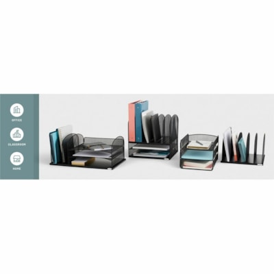 Safco Mesh Desk Organizers - 8 Compartment(s) - Compartment Size : 2" (50.80 mm) - 8.3" (209.55 mm) Height x 19.3" (488.95 mm) Width x 11.5" (292.10 mm) Depth - Desktop - Powder Coated - Black - Steel - 1 Each 8 - 2" WIDE VERTICAL PARTS.BLK 19 1/4"W X 11 1/2"D X 8 1/4"H