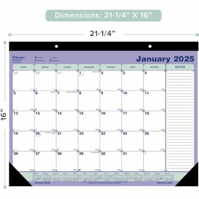 Blueline Monthly Desk Pad/Wall Calendar, 21-1/4" x 16" , English - Monthly - 1 Year - January 2025 - December 2025 - 1 Month Single Page Layout - 21 1/4" (539.75 mm) x 16" (406.40 mm) Sheet Size - 2 x Holes - Desk Pad - White - Paper, ChipboardHanging Loop, Tear-off - 1 Each  