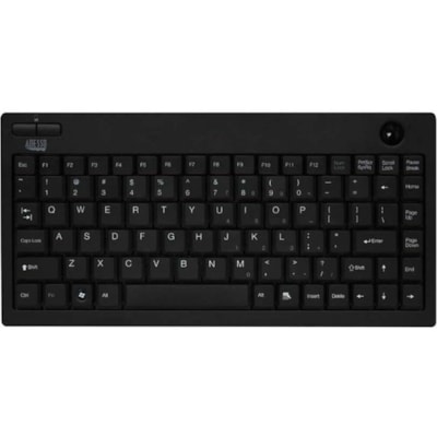 Adesso Wireless Mini Trackball Keyboard - Wireless Connectivity - RF - 30 ft (9144 mm) - 2.40 GHz - USB Interface - 87 Key(s) - Windows Key Hot Key(s) - English (US) - Computer, Monitor, Tablet, Kiosk - Trackball - Windows - Membrane Keyswitch - AA Battery Size Supported - Black  Trackball Keyboard  - Black