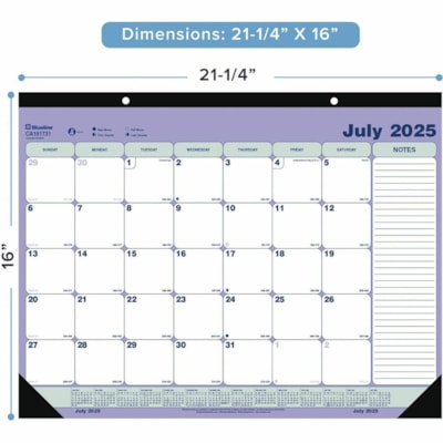 Blueline 2025-2026 - Sous-main/calendrier académique mensuel - 13 mois (juillet à juillet) - 21-1/4 po x 16 po - Anglais - Académique - Mensuel - 13 Mois - Juillet 2025 à Juillet 2026 - 1 Mois Disposition page unique - format 21 1/4 po (539,75 mm) x 16 po (406,40 mm) - 2 xsTrous -  
