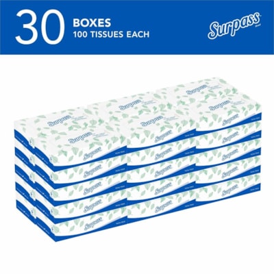 Surpass - TISSUE SURPASS 2PLY 100SH/BOX - 2 Pli - Blancboîte - 100/boîte - 30 / Carton 8 X 8 1/3 PO  BLANC CAISSE DE 100