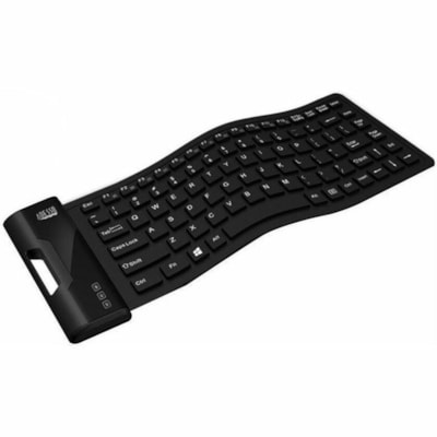 Adesso Antimicrobial Waterproof Flex Keyboard (Mini Size) - Cable Connectivity - USB Interface - 87 Key(s) - Media Player, Internet, Email Hot Key(s) - English (US) - QWERTY Layout - Computer - PC, Windows - Industrial Silicon Rubber Keyswitch - Black BD 