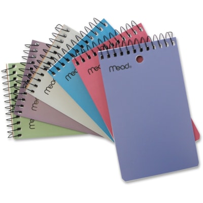 Mead Memo Book - 200 Pages - 100 Sheets - Plain - Wire Bound - 3" (76.20 mm) x 5" (127 mm) Sheet Size - White Paper - Black Binding - Poly Cover - Hole-punched - 1 Each 100SHTS ASST'D COVERS FUCHSIA BLUE BORDEAUX GREEN AQUA GRAY