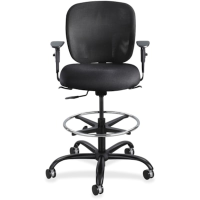 Safco Vue Heavy-duty Stool - Black Fabric Seat - Black Mesh Back - 5-star Base - Black - 1 Each  