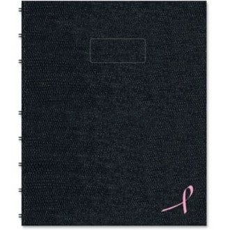 Blueline Pink Ribbon Collection - NotePro Notebook - 150 Pages - Twin Wirebound - Ruled Margin - 7 1/4" (184.15 mm) x 9 1/4" (234.95 mm) Sheet Size - White Paper - Black Lizard Cover - Micro Perforated, Index Sheet, Self-adhesive Tab, Storage Pocket, Environmentally Friendly, Hard Cover - Recycled - BLK W/ PINK RIBBON IN CORNER TWIN WIRE BINDING LIZARD SKIN