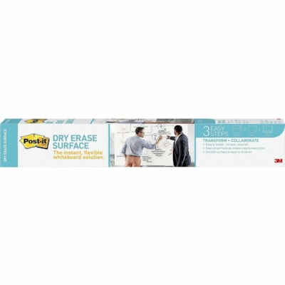 Post-it® - Rouleau effaçable à sec DEF3X2 - Surface Blanc - largeur de 24 po (609,60 mm) x longueur de 36 po (914,40 mm) - Film Blanc - Rectangle - Souple, Ant-tache, Autocollant - 1 / emballage DEF3X2-C  .609 M X .914 M 