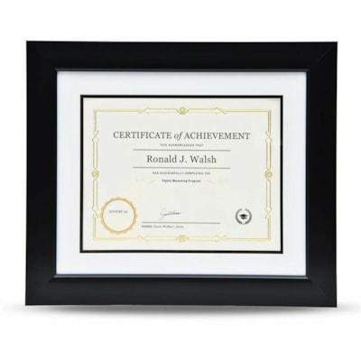 St. James® Tuxedo Black Double Matte Certificate Frame - 16.75" (425.45 mm) x 14.25" (361.95 mm) Frame Size - Holds 11" (279.40 mm) x 8.50" (215.90 mm) Insert - Rectangle - Landscape, Portrait - Tuxedo Black, White, Black - 1 Each 16.25X13.75 - WHITE MAT HOLDS 8 1/2X11 DOCUMENTS
