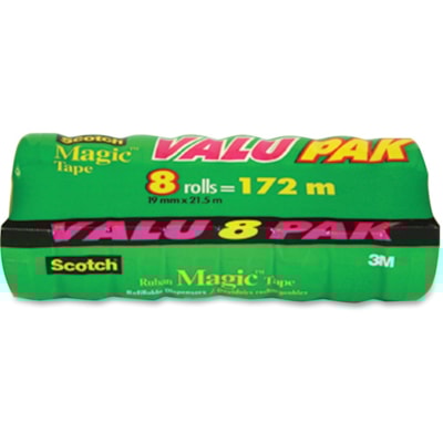 Scotch Invisible Magic Tape Dispensers - 23.5 yd (21.5 m) Length x 0.75" (19 mm) Width - Transparent - Permanent Adhesive Backing - Split Resistant, Tear Resistant, Yellowing Resistant - For Mending, Splicing - 8 / Pack  