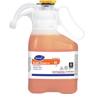 Diversey - .Nettoyant neutre avec système SmartDose Stride Citrus, 1,4 l - Pour Multisurface, Usage général - Concentré - 1,40 L - Agrume Arôme - Non alcalin, Sans film, Sans phosphate - Orange - 1 chaque SMARTDOSE 