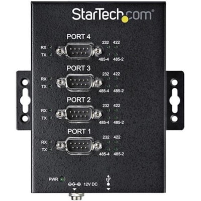 StarTech.com USB to RS232/RS485/RS422 4 Port Serial Hub Adapter - Industrial Metal USB 2.0 to DB9 Serial Converter - Din Rail Mountable - Industrial 4 port serial hub 15kV Level 4 ESD - IP30 rating metal USB to serial adapter converter w/ each DB9 port set to RS232/RS422/RS485(2wire/4wire) baud rate 5kV Level 4 ESD - IP30 rating metal USB to serial