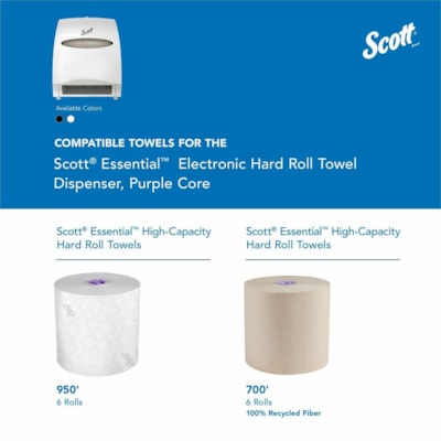 Scott Essential Automatic Hard Roll Towel Dispenser - Touchless Dispenser - 15.76" (400.33 mm) Height x 12.70" (322.58 mm) Width x 9.57" (243.13 mm) Depth - White - Durable, Key Lock, Jam Resistant - 1 / Carton  