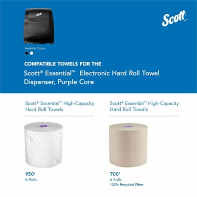 Scott Essential Automatic Hard Roll Towel Dispenser - Touchless Dispenser - 15.76" (400.33 mm) Height x 12.70" (322.58 mm) Width x 9.57" (243.13 mm) Depth - Black - Durable, Key Lock, Jam Resistant, Emergency Feed Knob, Spring Lock - 1 / Carton  