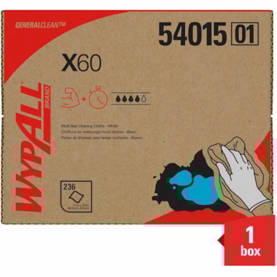 Wypall - WIPES WYPALL 12.5X16.75 WHITE - largeur de 11,10 po (281,94 mm) x longueur de 16,80 po (426,72 mm) - Blanc - Lavette/ - 236 / Carton  