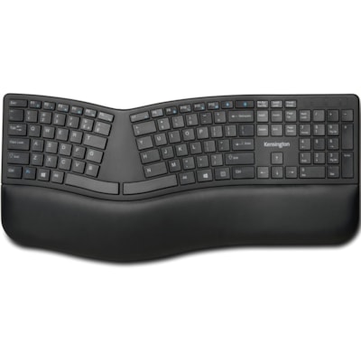 Kensington Pro Fit Ergo Wireless Keyboard-Black - Wireless Connectivity - Bluetooth/RF - 2.40 GHz - USB Interface - Black  WRLS 