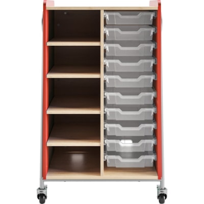 Safco Whiffle Typical 2 Double 48" - 4 Shelf - 4 Casters - Laminate, High Pressure Laminate (HPL), Particleboard, Polyvinyl Chloride (PVC) - 48" (1219.20 mm) Height - Red  
