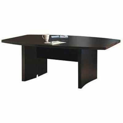 Safco Aberdeen 96" Boat-Shaped Conference Table, Mocha - Material: Medium Density Fiberboard (MDF), Laminate, Wood - Finish: Mocha, Laminate - Durable, Cable Management, Grommet, Modesty Panel, Abrasion Resistant, Stain Resistant - For Conference Table MAYLINE GROUP MOCHA