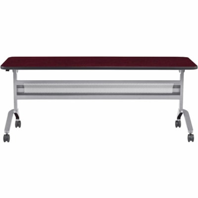 Mayline Flip-N-Go 24 x 72" Rectangular Training Table, LPL - Regal Mahogany Rectangle Top - Silver Base - 150 lb (68.04 kg) Capacity - 72" (1828.80 mm) Table Top Width x 24" (609.60 mm) Table Top Depth x 1.2" (30.48 mm) Table Top Thickness - 29" (736.60 mm) Height x 72" (1828.80 mm) Width x 24" (609 TRAINING TABLE SILVER/MAHOGANY