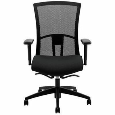 Global Vion Weight-Sensing Synchro-Tilter High-Back Chair, Black, Imprint Fabric - Black Seat Color - Black Back Color - Mesh Back Material - Black Frame Color - High Back IMPRINT  GR 4 BLK IM84 