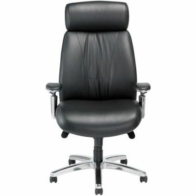 Nightingale Presider Executive High-Back Leather Chair, Grey with Chrome Base - Leather Seat Material - Leather Back Material - High Back - 5-star Base - Chrome - Leather - Armrest BLACK 